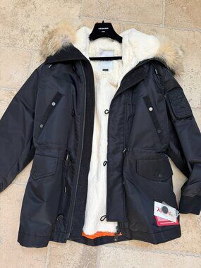 NWT - Yves Salomon Men Coyote Fur Military Parka - Black